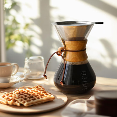 Versez sur une cafetière 27 oz, 8 tasses en verre borosilicaté avec filtre en acier inoxydable réutilisable et poignée en liège pour café à la maison 800 ml