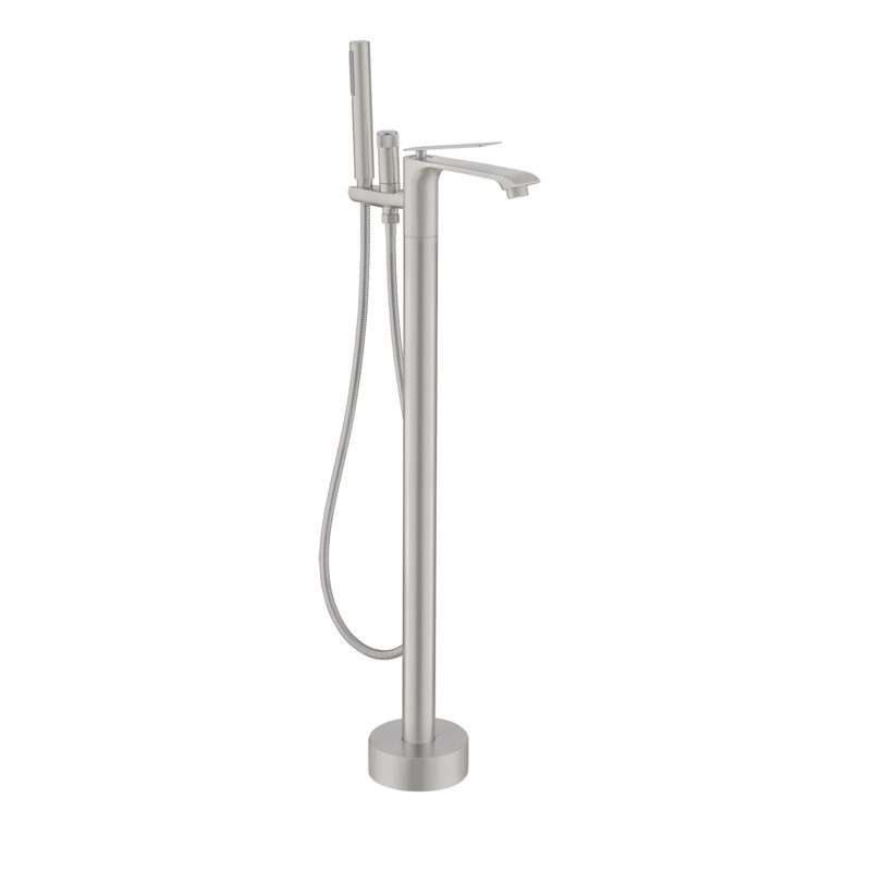 Single Handle Free Standing Bathtub Faucet with Diverter and Handshower, Brushed Nickel