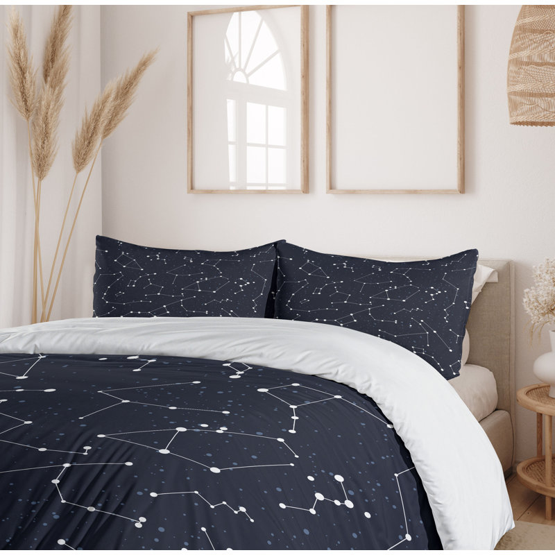 Twin Blue Microfiber Constellation Duvet Cover Set