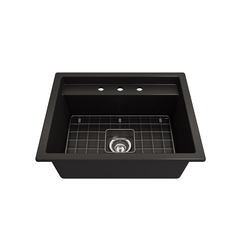 Baveno 27 in. L Dual Mount Single Basin Kitchen Sink, 3 hole, Matte Black