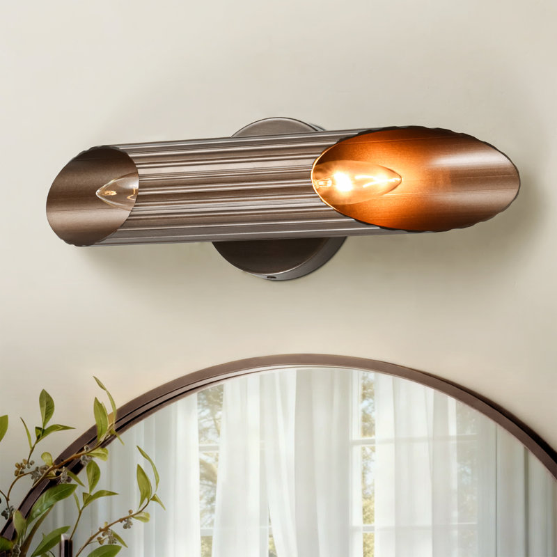 Bravelle 2-Light Ribbed Iron Wall Armed Sconce, Antique Copper