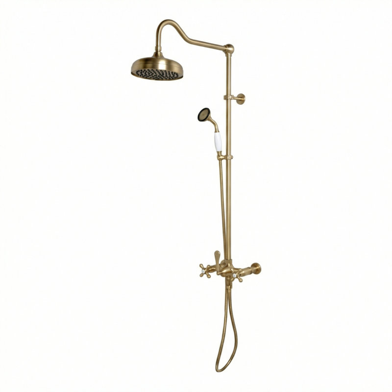 Exposed Shower System with Hand Shower (P1095) by Strom Living, Unlacquered Satin Brass