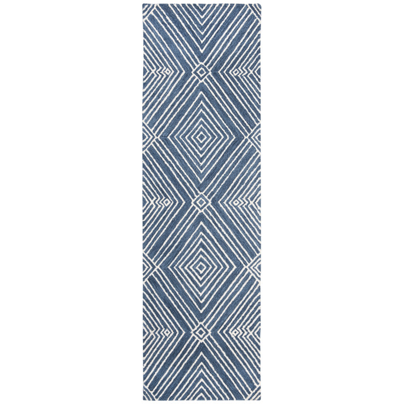 Tapis indigo touffeté à la main en laine, coton et indigo Lauren Ralph Lauren Isabella, Tapis de couloir 2 pi 3 po x 8 pi
