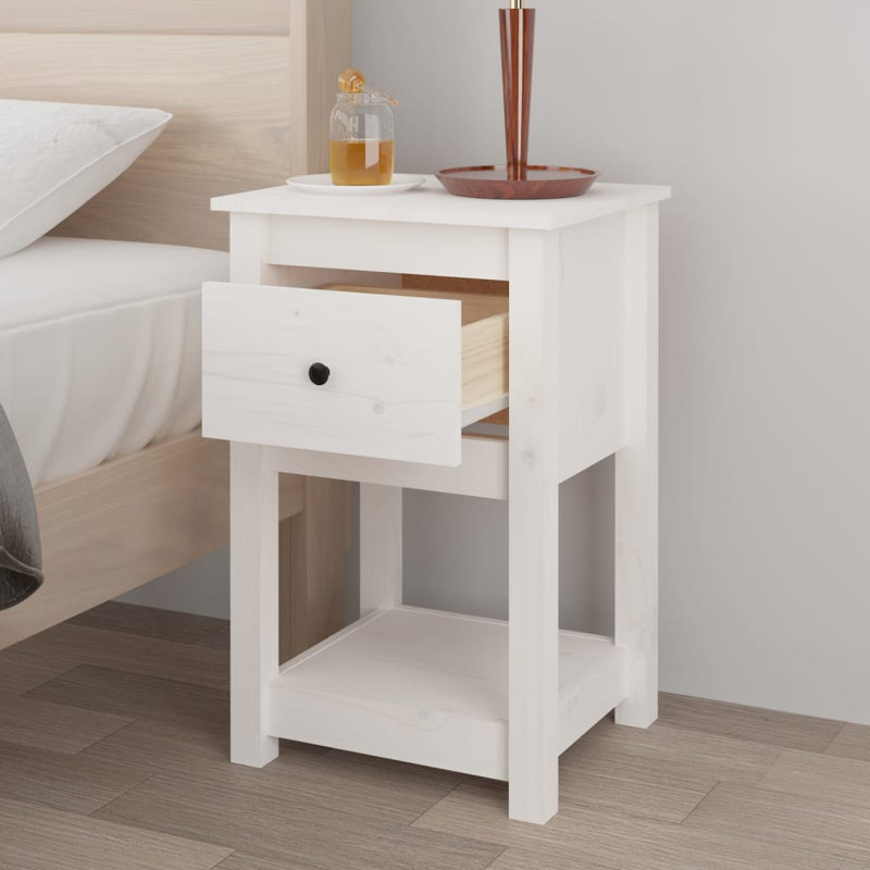 40cm W Solid Wood Bedside Table, White, Set of 2