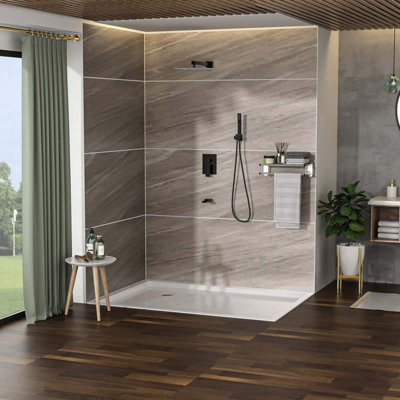 Wall Mounted Shower System In Oil Rubber Bronze With Waterfall Tub Spout - 12 Inch Square, 3 Rainfall & Handheld, Valve, Uncomplicated Installation Method -balanced Straightforward