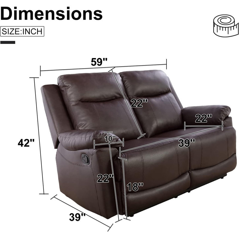 Semi Pu Synthetic Leather Recliner Loveseat Sofa, Brown