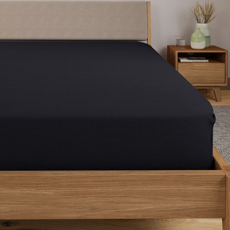 Kyonna 200 Thread Count Microfiber Brushed 25cm Fitted Sheet, Double (4'6), Black