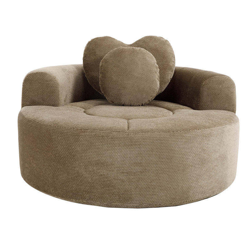 Canapé-lit d'angle en mousse à mémoire de forme avec coussins en forme de cœur, Tissu brun