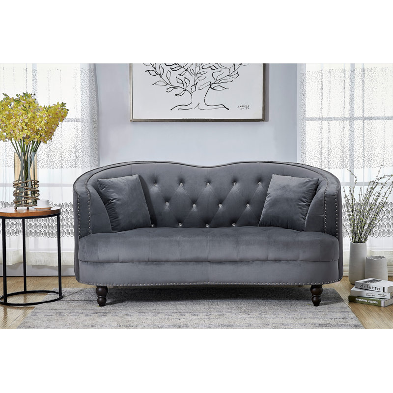 Causeuse courbée en velours 71,2 po Priscilla, Velours gris
