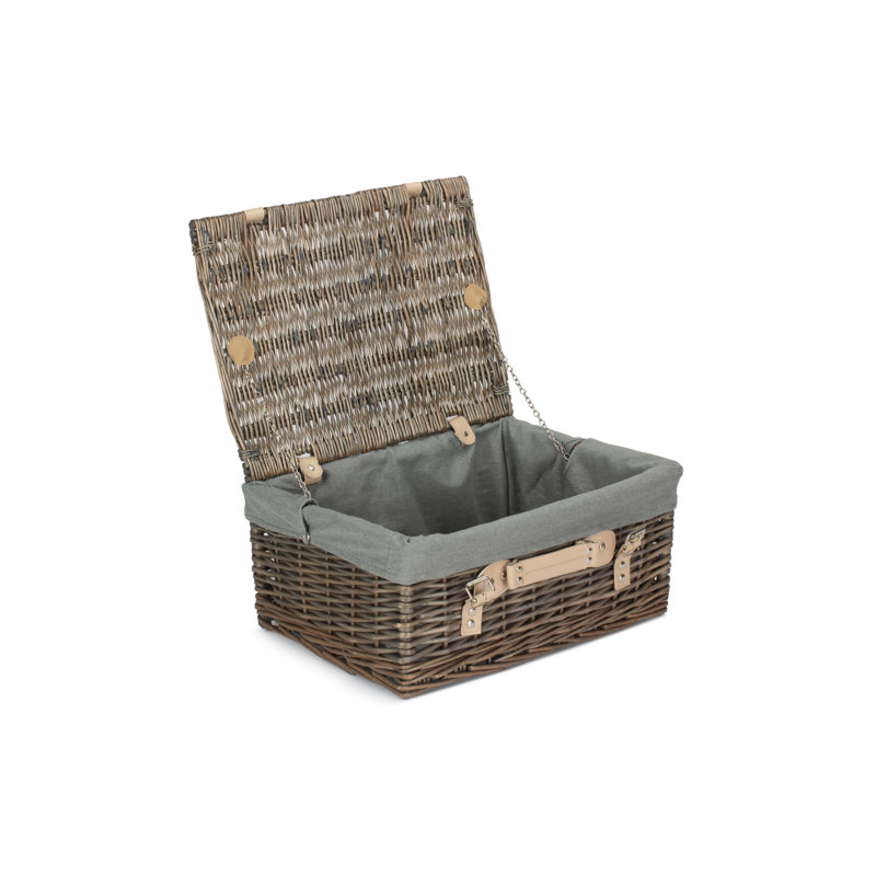 Wicker Basket with Lining, Antique Wash Hamper/Grey Lining