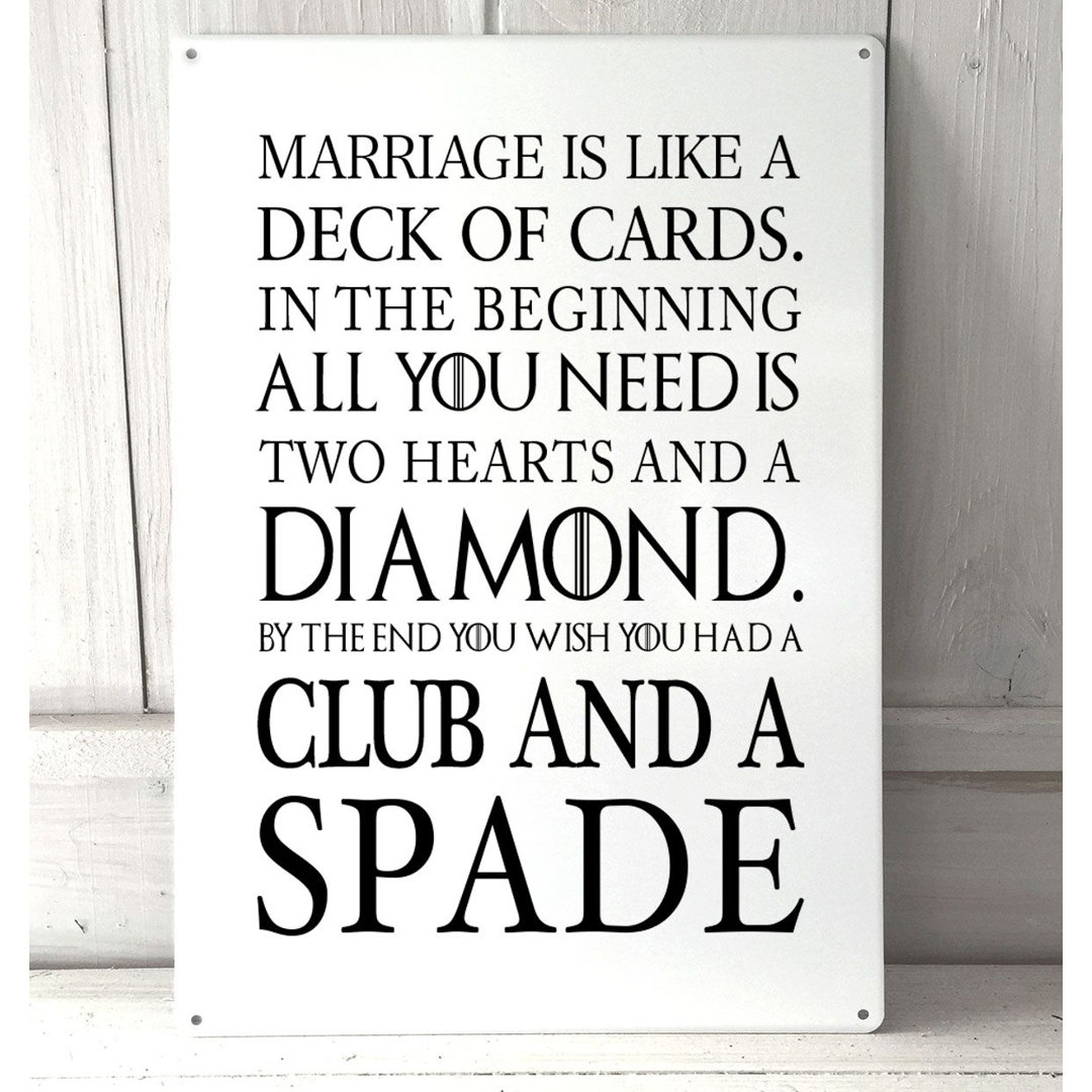 'Marriage Is Like a Deck of Cards Funny' - Unframed Typography Print on Metal