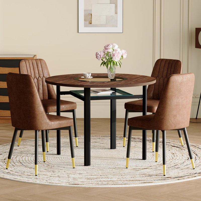 Ensemble de table de salle à manger 42 po pour 4 personnes, ensemble de table de salle à manger, ensemble de table et chaises de cuisine 5 pièces, pour le salon, petit espace (inclure 4 chaises brunes)