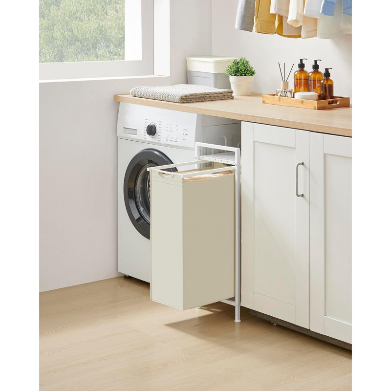 MDF, Steel, Oxford Fabric Laundry Cart, White/Cream