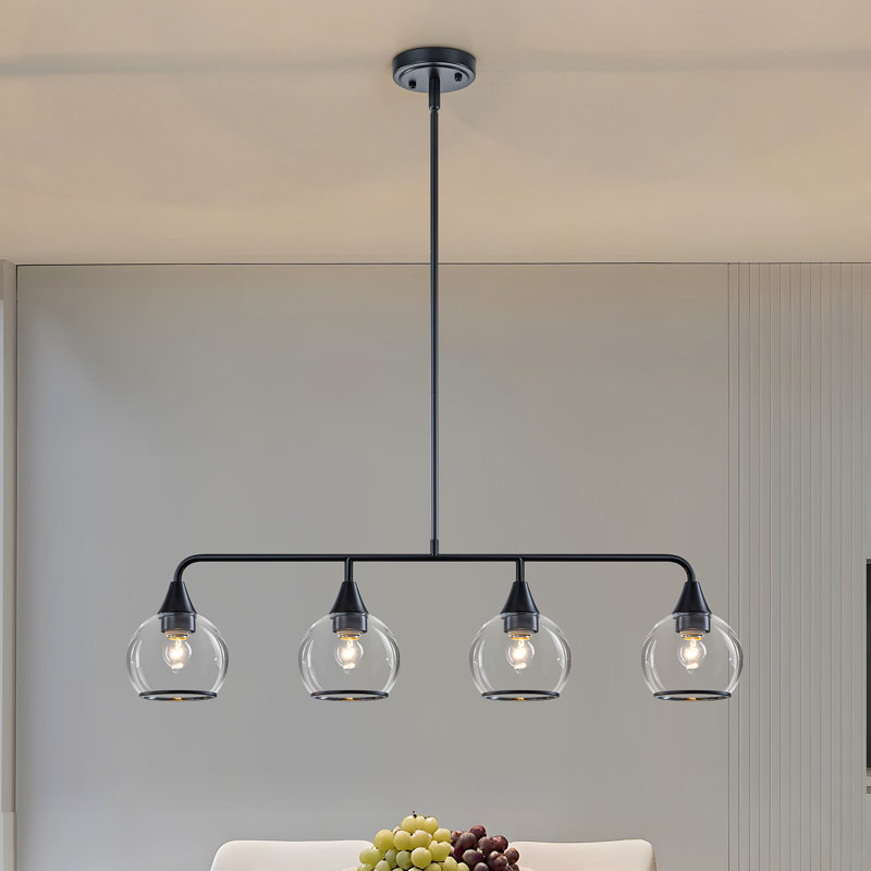 4-light Linear Clear Glass Globe Kitchen Island Pendant, Matte Black