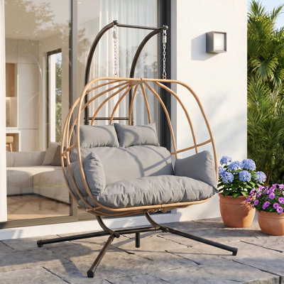 Balancelle pour 2 personnes Allenhurst avec support et coussin, balançoire intérieure et extérieure pour patio, porche et balcon