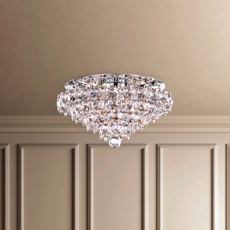 Baronet 4 Light 19in x 11in Flush Mount in Polished Stainless Steel with Clear Radiance Crystals, Clear Optic