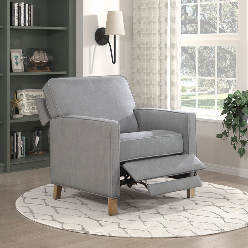 Chaise inclinable classique classique avec dossier en bois massif, mousse haute densité et revêtement en tissu texturé pour plus de confort et de durabilité.