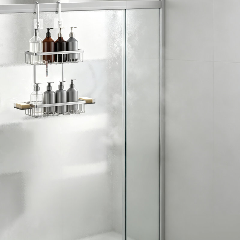 Étagère suspendue en aluminium avec porte-savon double et 4 crochets, organisateur de salle de bain, Rose