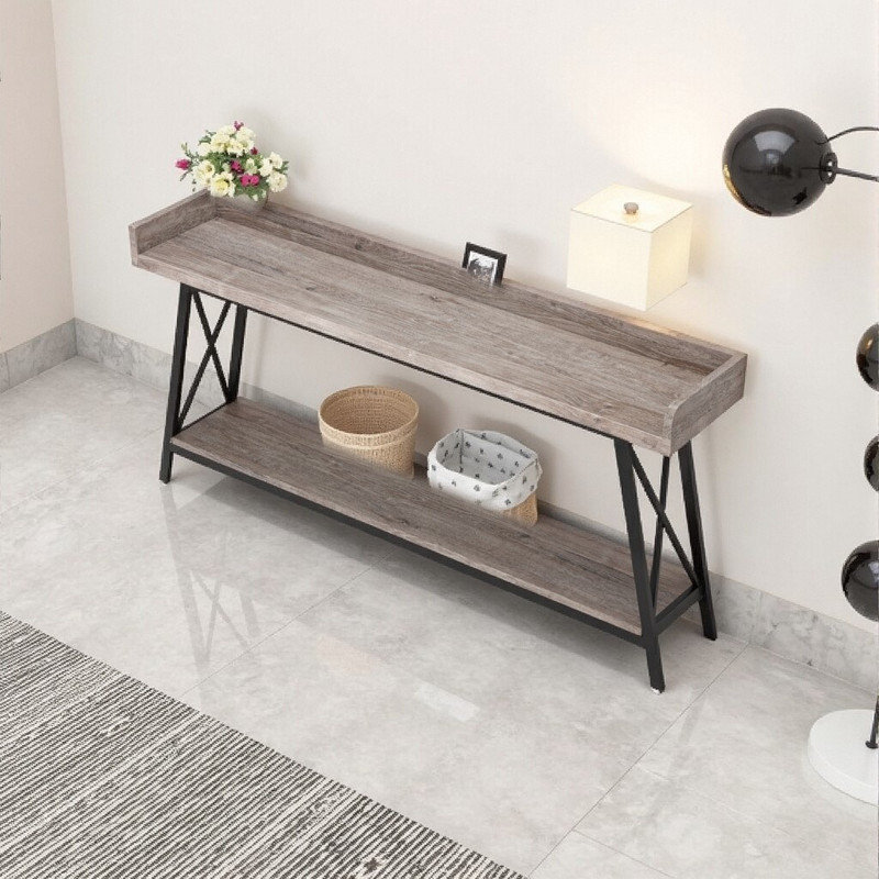 71 Inch Extra Long Console Table with Metal Frame, 200 LB Capacity Sofa Table, Gray, 34.65" H x 70.87" W x 11.61" D 