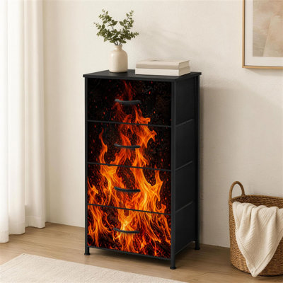 Commode à 4 tiroirs pour la chambre à coucher Vives flammes orange contre petite commode à vêtements sombres et carbonisés pour organisateurs de placard avec commode