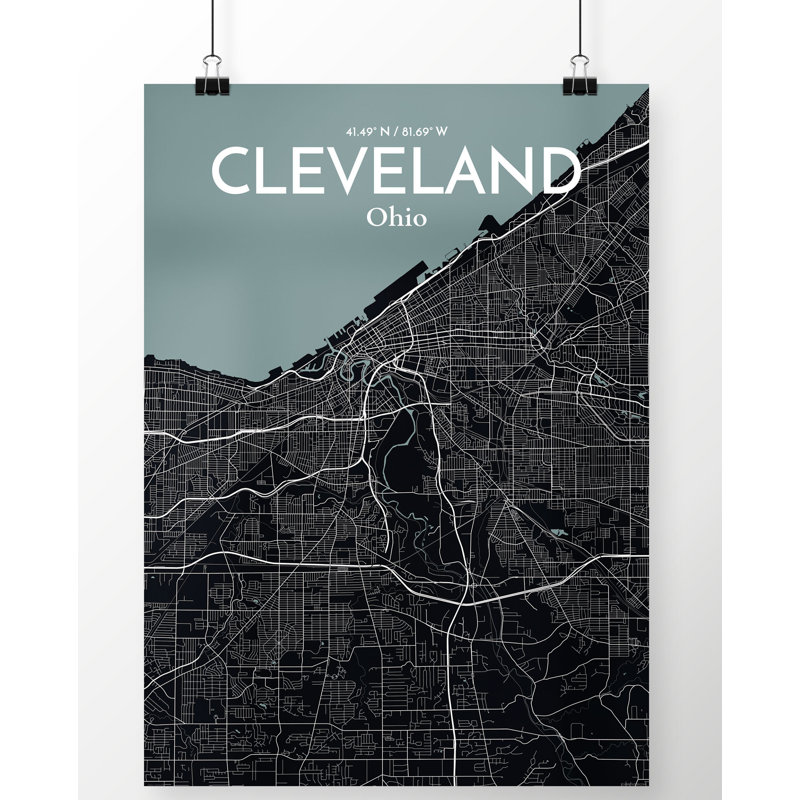 « cleveland city map », reproduction d’impression sur affiche en minuit, H 20 po x l 16 po