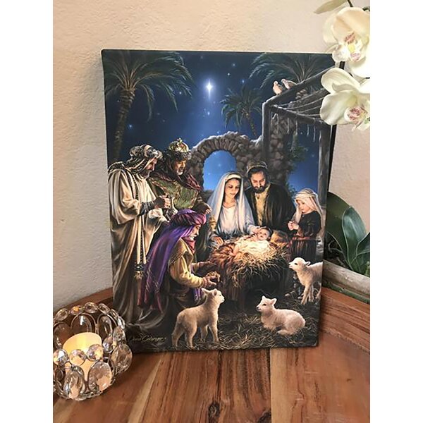 Dona Gelsinger A Savior Is Born Fiber Optic Lighted Framed Nativity Canvas  Wall