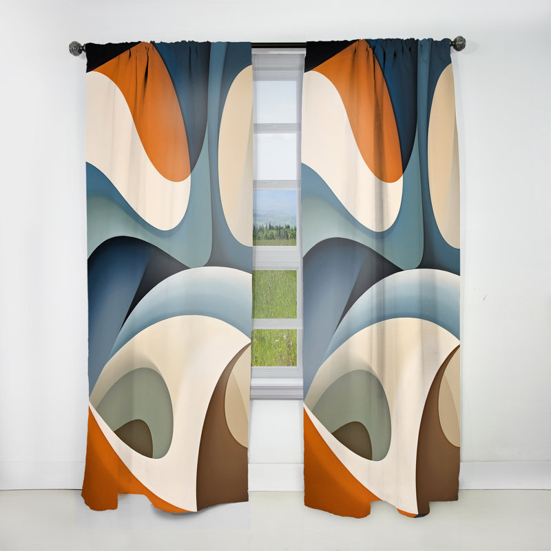 Visions symétriques bleues et orange - rideau à formes abstraites - obscurcissement de la pièce en velours - 1 panneau