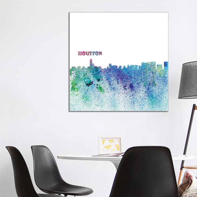 Houston Texas Skyline Silhouette Impressionistic Splash 1 Piece Wrapped Canvas Wall Art, 93.98 cm H x 93.98 cm W x 3.175 cm D