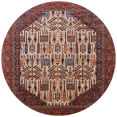 Tapis oriental rouge / gris / ivoire