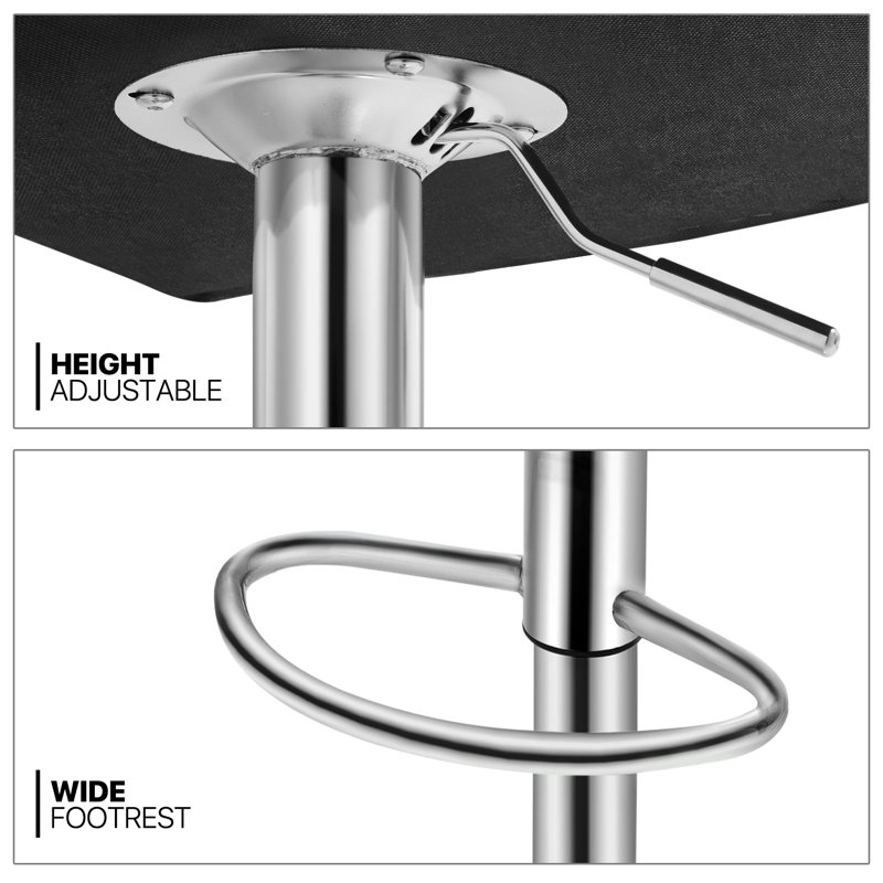 Black Faux Leather Adjustable Swivel Bar Stools with Pedestal Base, Set of 2