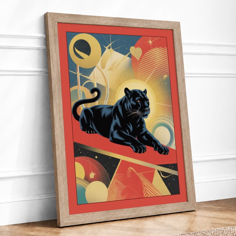 Prowling Panther Art Deco - Framed Print, A4 - 29.7 x 21.0 cm, Oak