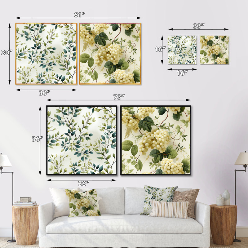 Varnado - Ensemble de 2 collages carrés floraux et botaniques, H 36 po x l 73 po, Toile tendue