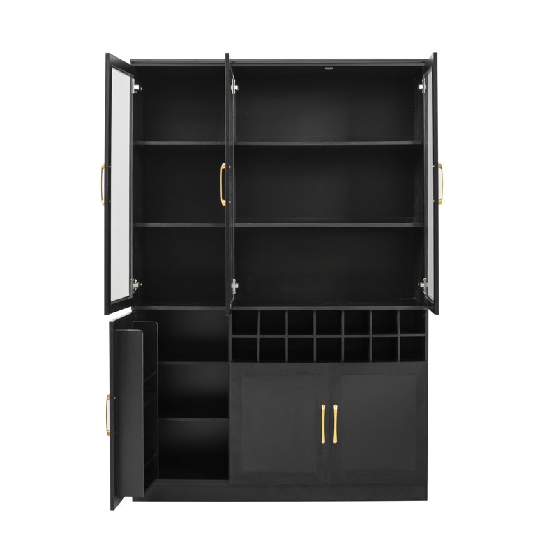 Desmond 70.87" Tall Wine Bar Cabinet with Glass Doors, Black