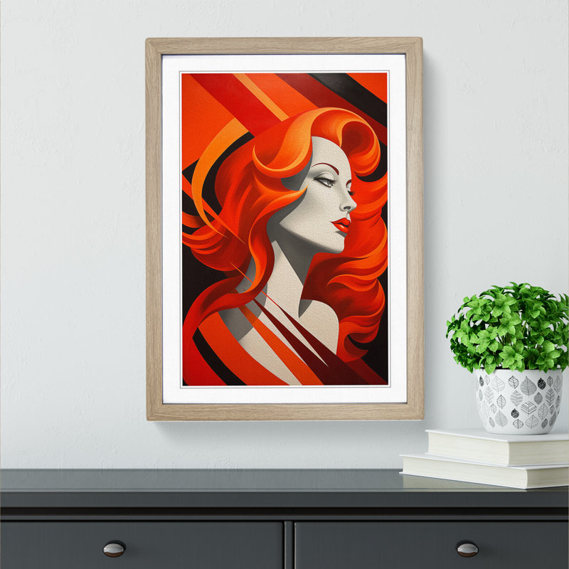 Red Headed Woman Constructivism No.3 - Framed Print, 34cm H x 25cm W x 2cm D, Oak