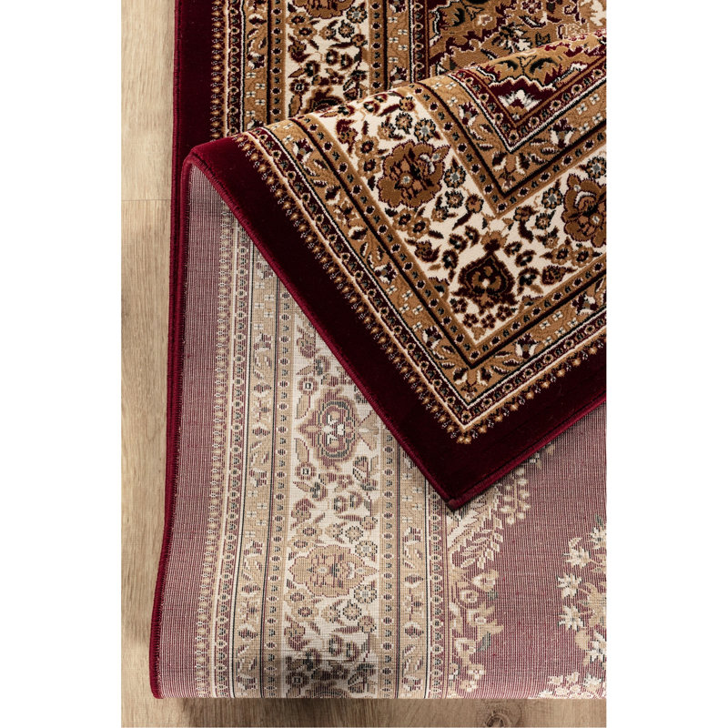 Tapis rouge, rectangulaire, fabriqué à la machine, médaillon, 2 pi X 3 pi., Majestic Central Design, envers en jute, animal de compagnie 24 po Large, 36 profond et sécuritaire, teinture