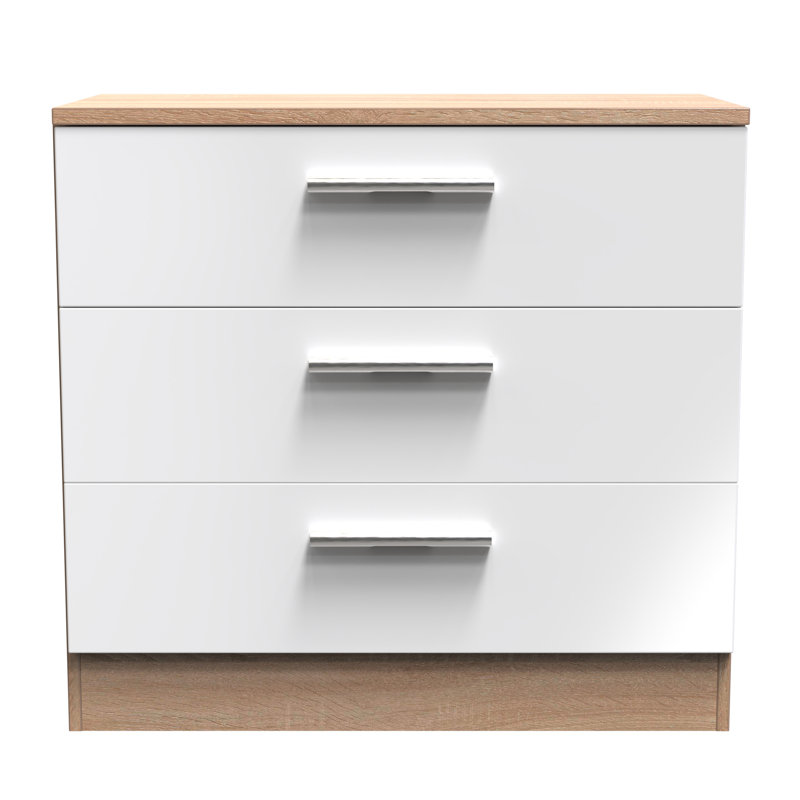 Fully Assembled Chesler 3 Drawer Chest of Drawers, Bardolino/White Gloss