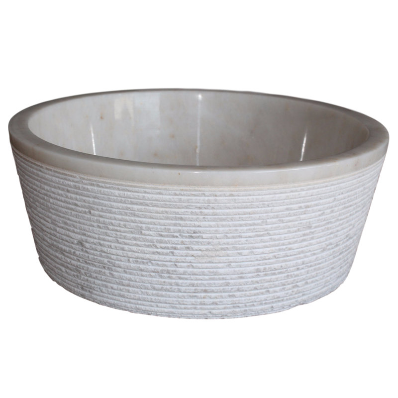 TashMart 16'' Stone Circular Bathroom Sink, Mixed White Marble