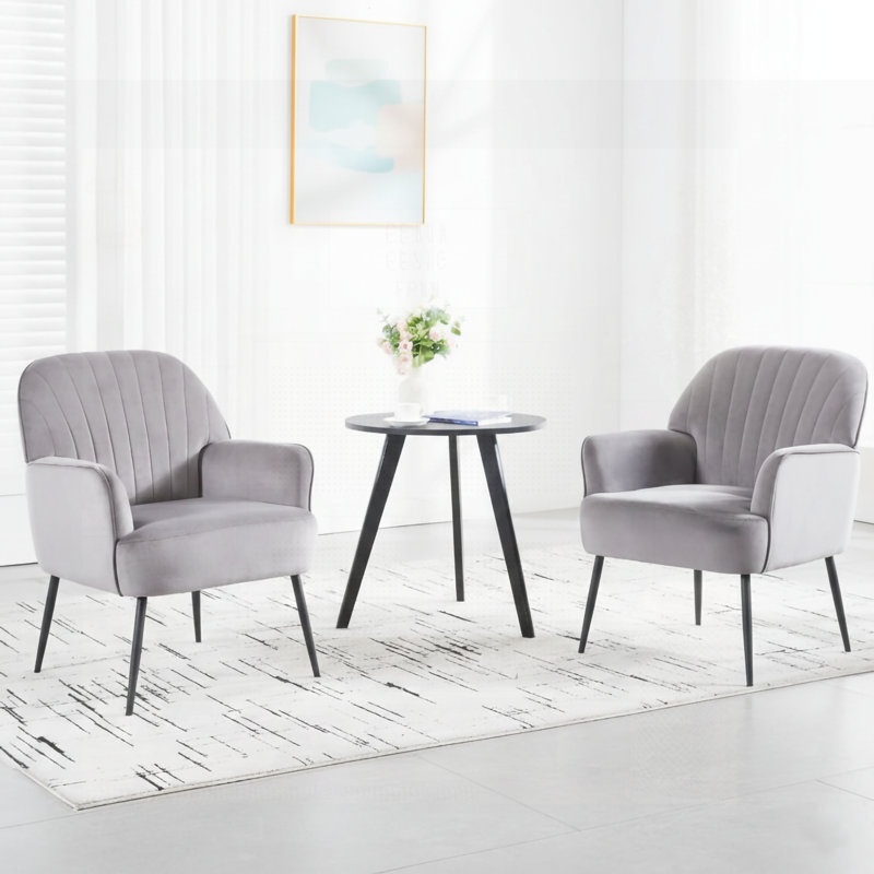 Velvet Accent Chair, Modern Upholstered Living Room Chairs, Luxury Single Sofa Armchair with Metal Legs, Comfy Barrel Chairs for Living Room, Waiting Room, Bedroom, Office and Cafe