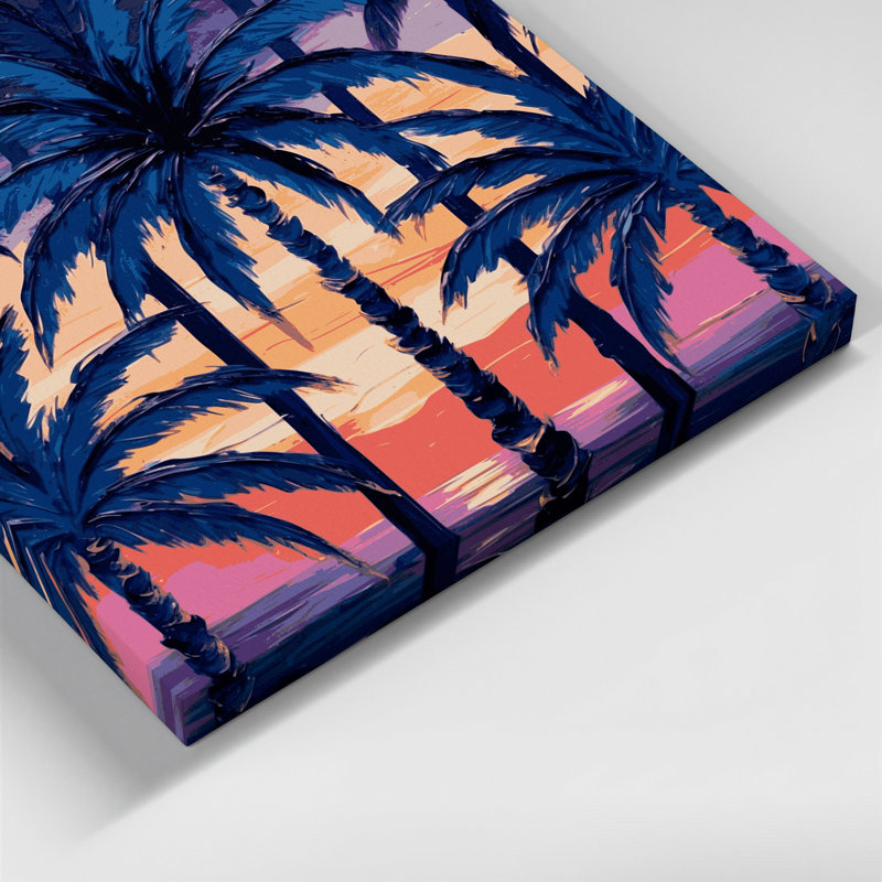 Palmier hawaïen, art mural bleu sur toile, H 12 po x l 18 po