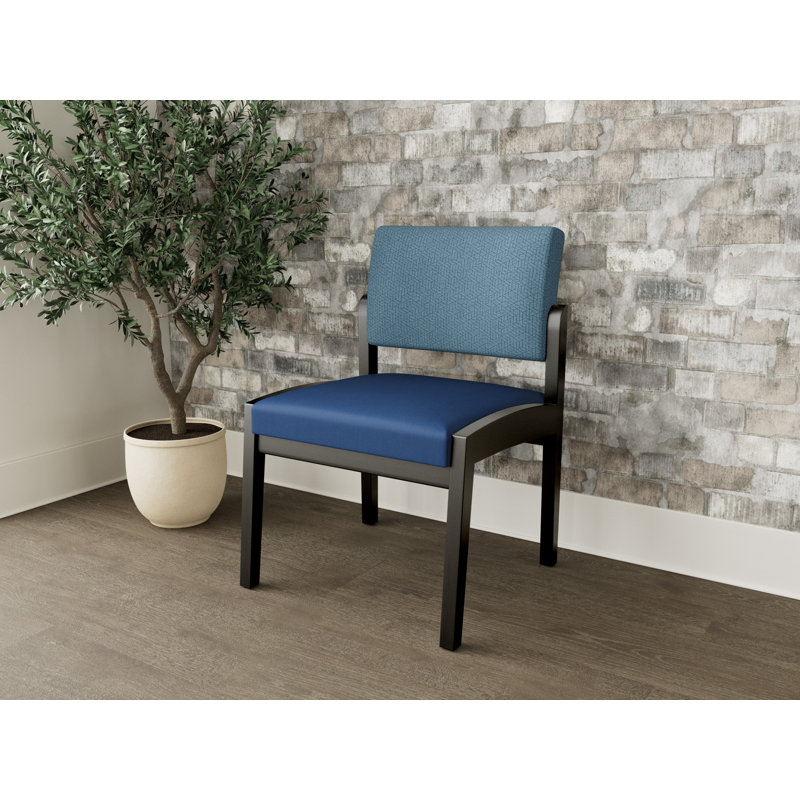 Fauteuil d'invité sans accoudoirs en bois Lenox, Noir, noir, noir, noir, Verso: bleu denim Siège: PP bleu impérial