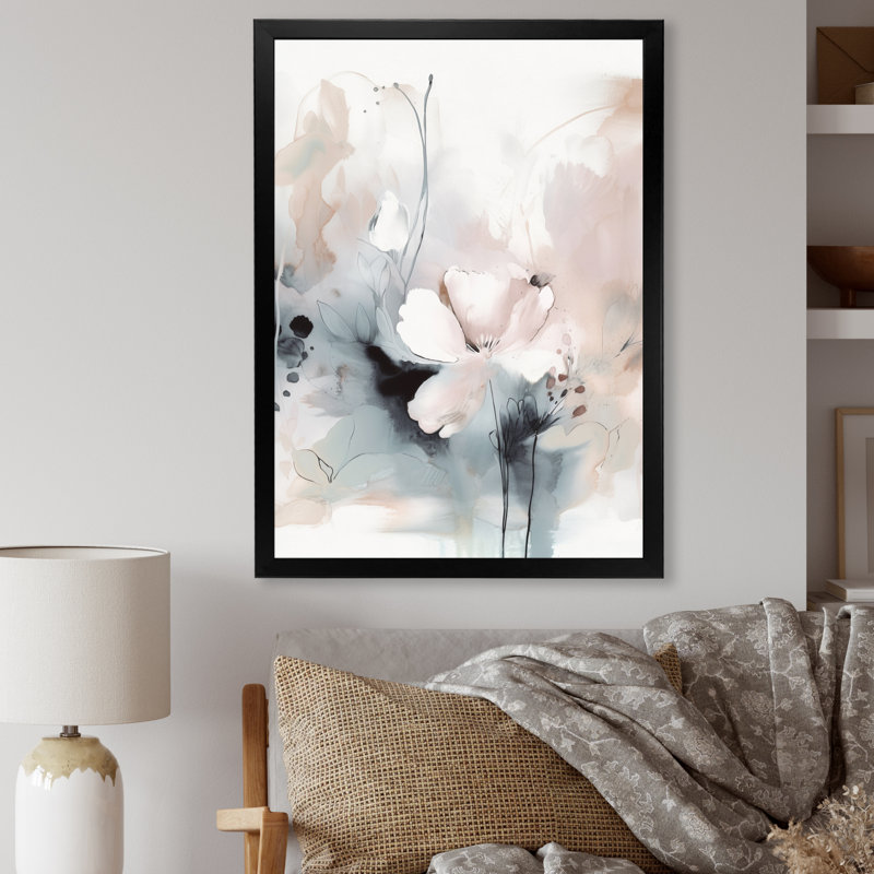 " Delicate Grey Flowers III ", Black Picture Framed, 20" H x 12" W x 1" D