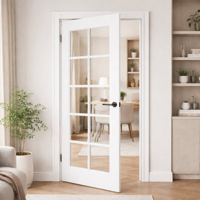 80'' Primed 10-Lite Clear Glass Interior Door Slab, Solid Manufactured Wood Door Without Hardware Kit