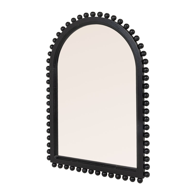 Willa Wood Ball Framed Arched Wall Mirror, Black, 34" x 24"