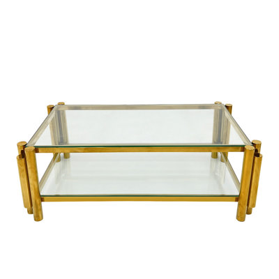 47" Tempered Glass Coffee Table, Stainless Steel Base In Gold, Modern Style, Storage Option, For Living Room/Home, Easy To Setup Glass, Gold Finish, Storage, Office/Home, Clean