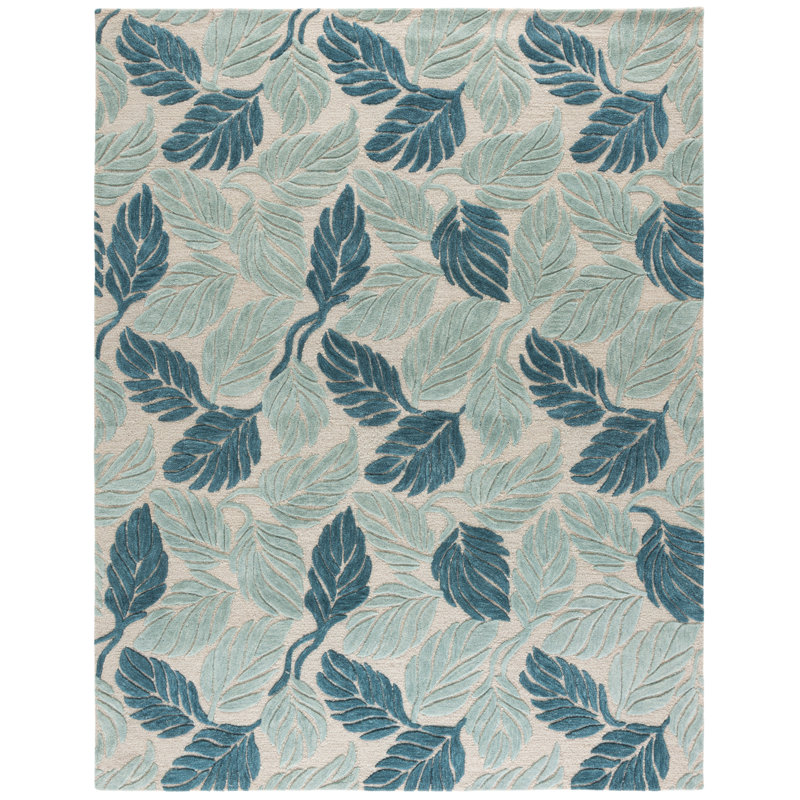 Laine touffetée à la main Jardin; Tapis d'intérieur floral en coton, Rectangulaire 8 pi x 10 pi