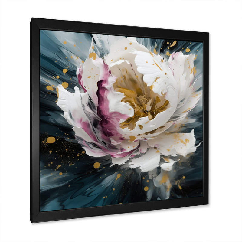 «White Peony Petals In Bloom I», reproduction d'art sur toile, Cadre photo noir, H 16 po x l 16 po x P 1 po