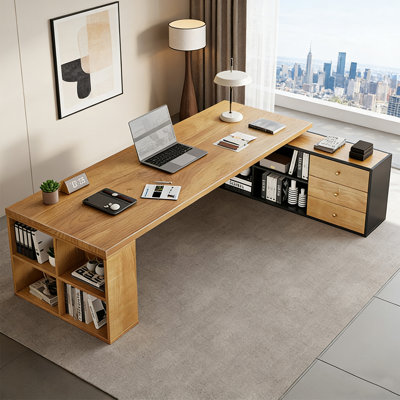 Bureau de direction en bois massif avec tiroirs Burlywood