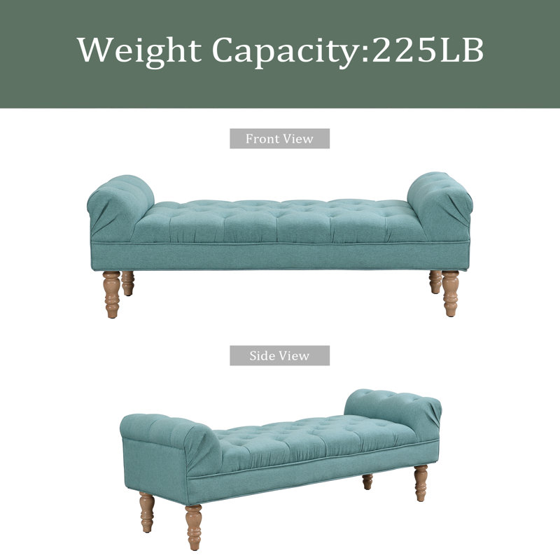 Banc de bout de lit capitonné, grand repose-pieds rembourré, repose-pieds avec pieds, tabouret avec accoudoirs roulés, banc en tissu rembourré, banc d'intérieur pour chambre à coucher, salon, entrée