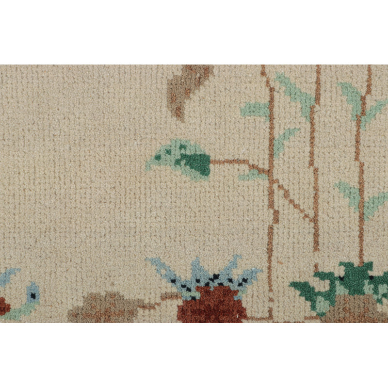 Rug & Kilim’S Chinese Deco Rug In White With Floral Patterns And Navy Border