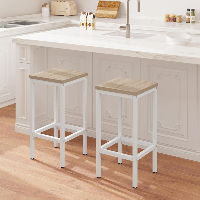 Michealla Bar Stool with Iron Frame, Light Oak/White